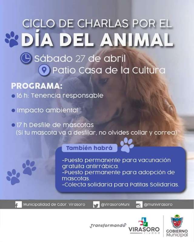 Te invitan a participar del CICLO DE CHARLAS POR EL DIA DEL ANIMAL