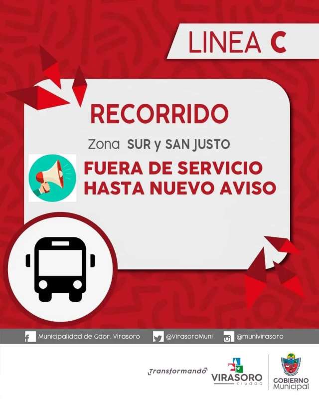 Informan que la LÍNEA C del transporte urbano de colectivo se encuentra fuera de servicio