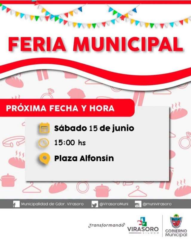 El sábado 15/6 la #FeriaMunicipal estará en la plaza del barrio Alfonsín.