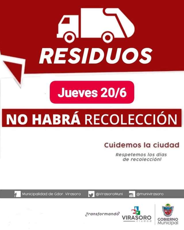 ATENCION : El jueves 20 no habra recolección de residuos