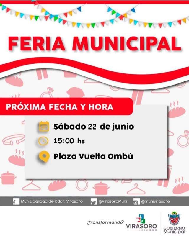 El sábado 22 de junio la #FeriaMunicipal estará en la Plaza Villa Vuelta del Ombú