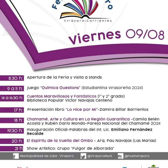 Desde este viernes 9 hasta el próximo sábado 17/08 se vive  la 5ta Feria del Libro en Virasoro