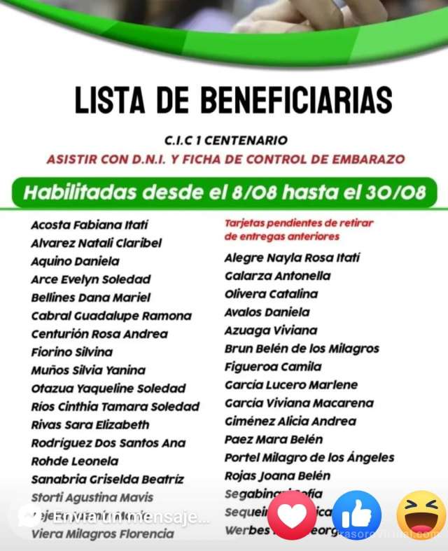 Lista de beneficiarias CIC