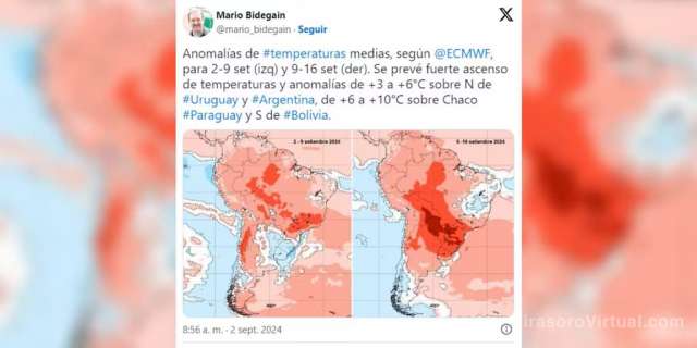 Una ola de calor afectará a Argentina en septiembre,