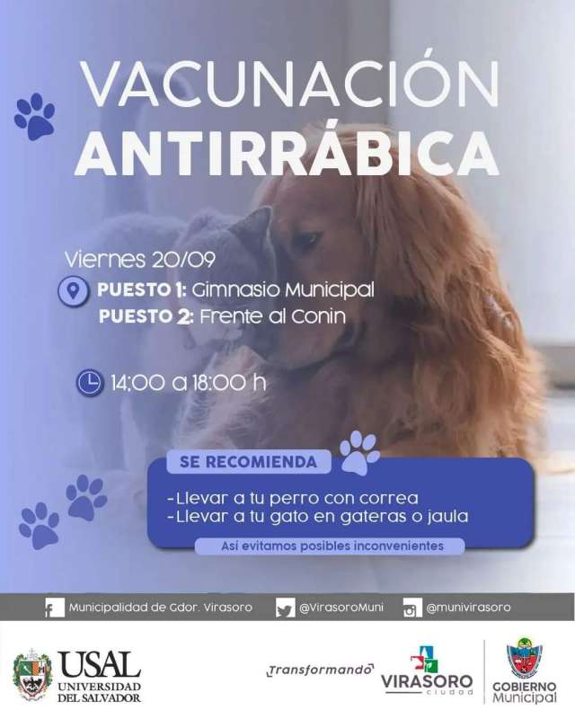 El viernes 20/9 continúa la campaña de vacunación antirrábica