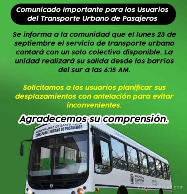 Comunicado para usuarios de transporte urbano