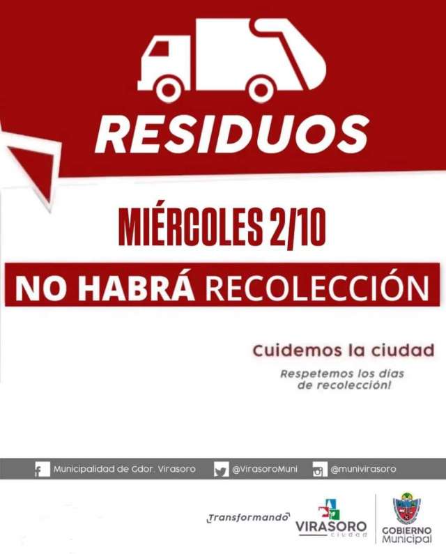 Hoy 2/10 no se prestará el servicio de Recolección de residuos