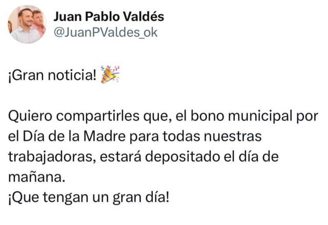 Comunicado del Intendente Juan Pablo Valdés