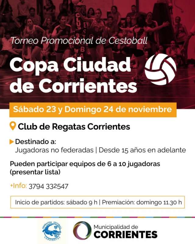 El Club de Regatas será el escenario del Torneo de Cestoball "Copa Ciudad de Corrientes",