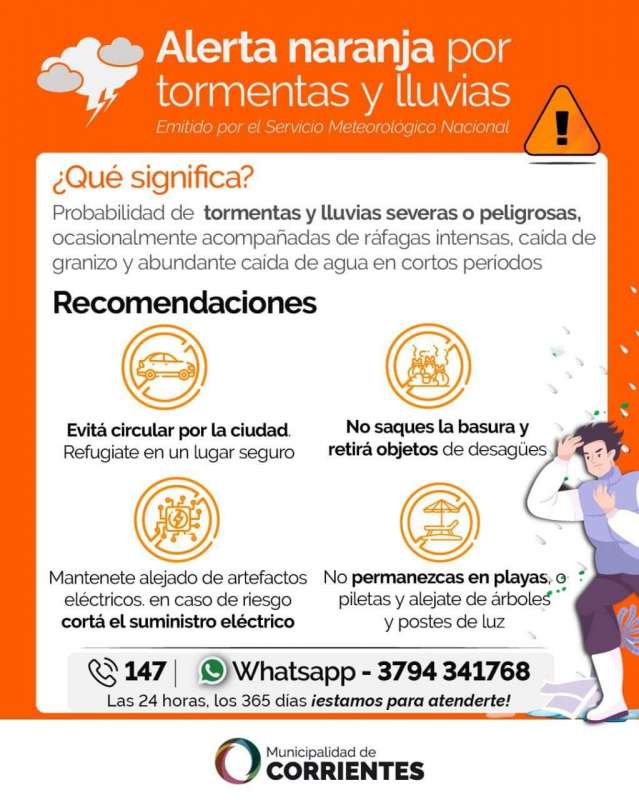 El Servicio Meteorológico Nacional de Argentina ha emitido una Alerta Naranja