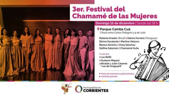 El Festival del Chamamé de las Mujeres se realizará el domingo desde las 18