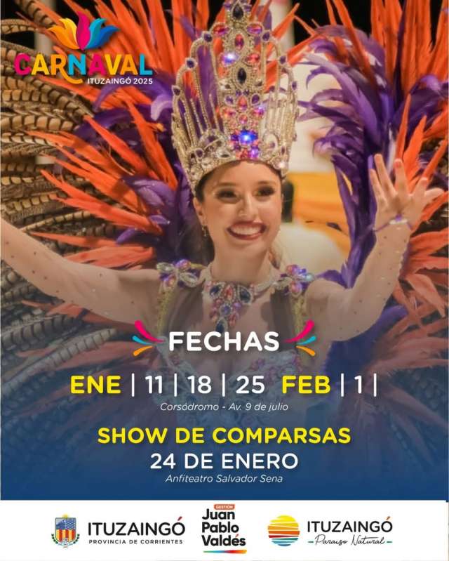 Ituzaingó anuncia su Carnaval 2025 con desfiles en el corsódromo los días 11, 18 y 25 de enero,