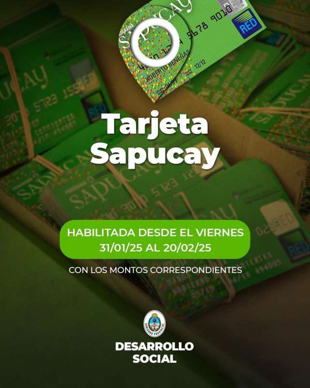 A partir del 31 de enero, se habilitará la Tarjeta Sapucay,