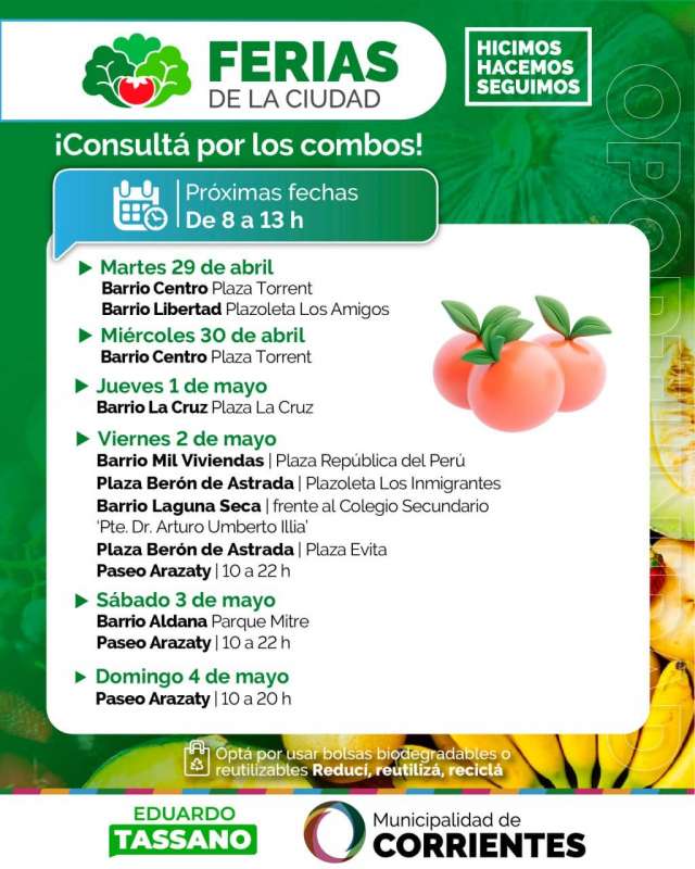 Las Ferias de la Ciudad ofrecen productos frescos y variados en diferentes puntos de la ciudad