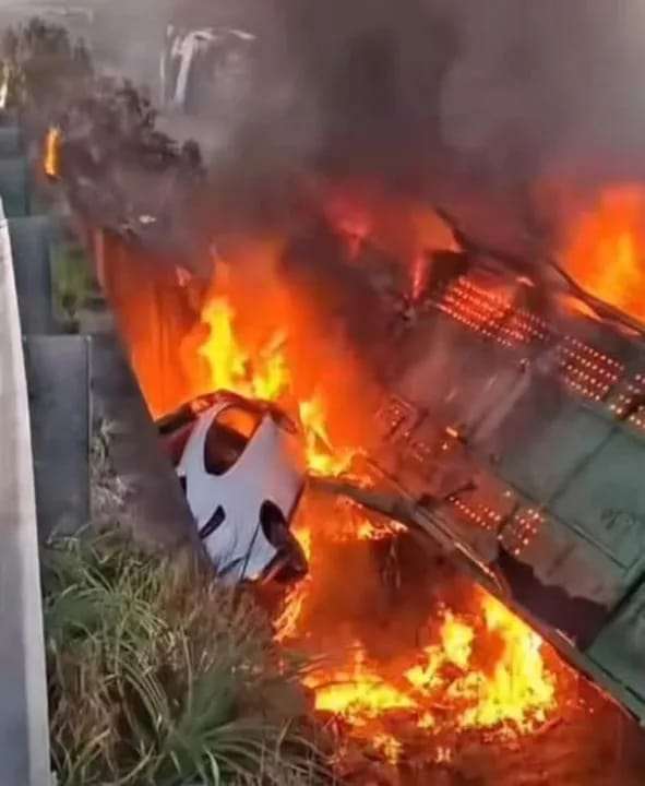 Murió un camionero al volcar e incendiarse su transporte