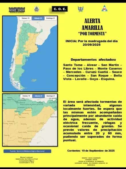 Corrientes bajo Alerta Amarilla por tormentas este fin de semana