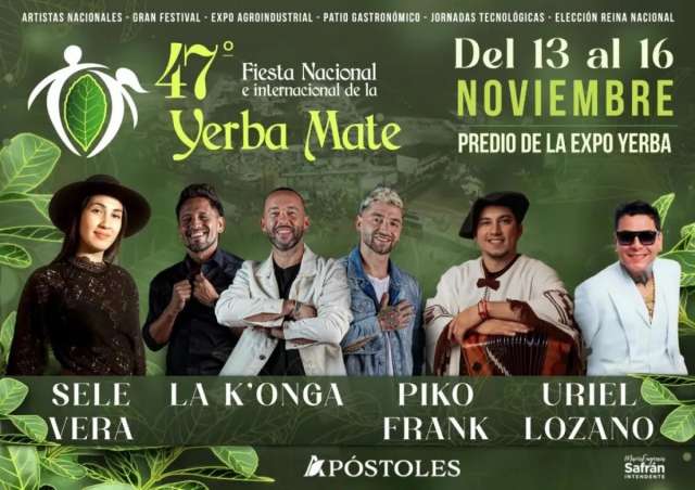 La 47ª Fiesta Nacional de la Yerba Mate se llevará a cabo del 13 al 16 de noviembre en Apóstoles,