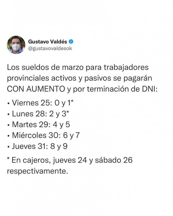 El Gobernador anunció cronograma de pago, con aumento, para trabajadores provinciales