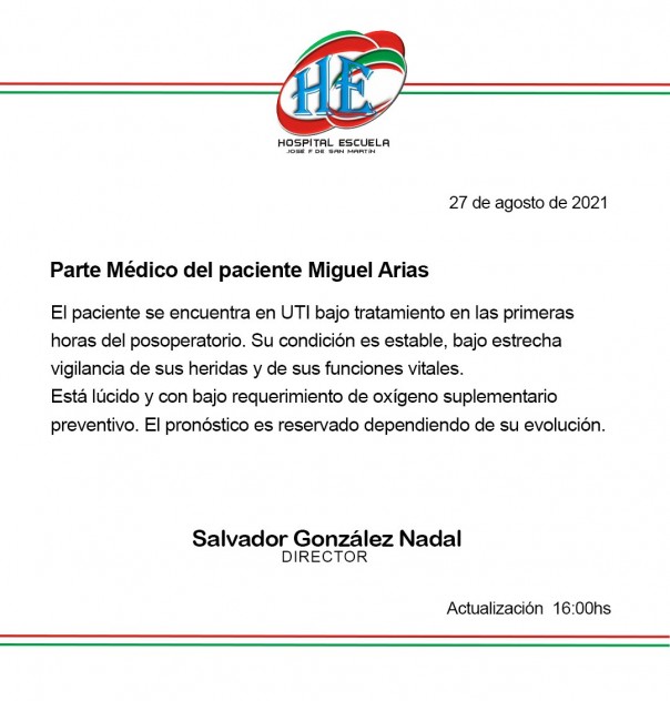 El diputado Arias se encuentra estable