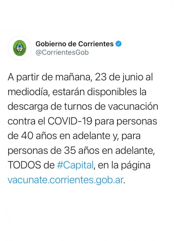 Se otorgan nuevos turnos de Vacunación para Capital y el Interior provincial