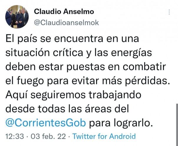 Anselmo a Cabandié: "No es momento de pelear, sino de trabajar juntos"
