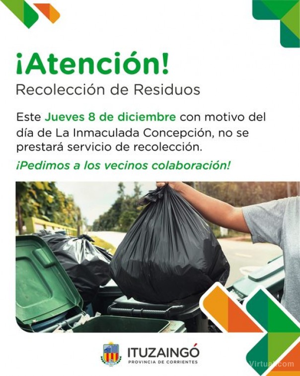 Este jueves 8 no habra recolección de residuos