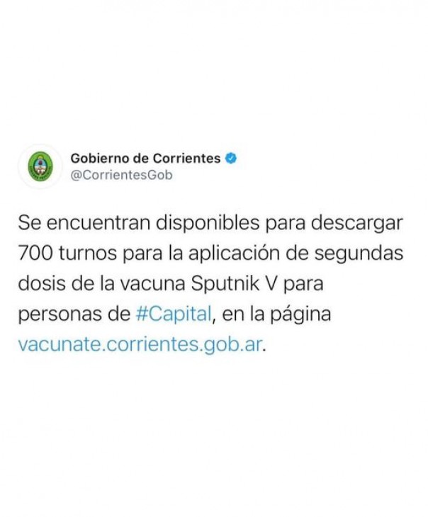 Capital: Se encuentran disponibles para descargar 700 turnos de la segunda dosis de Sputnik V