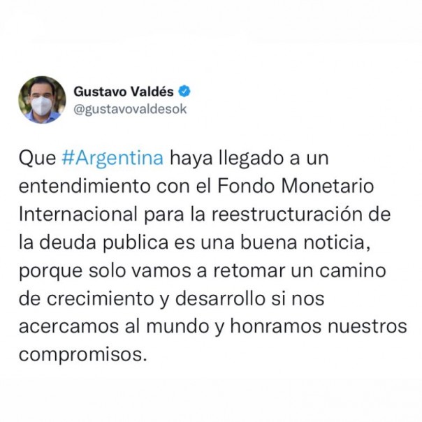 Para Valdés es positivo el acuerdo con el FMI y reclamó a la Nación un plan económico
