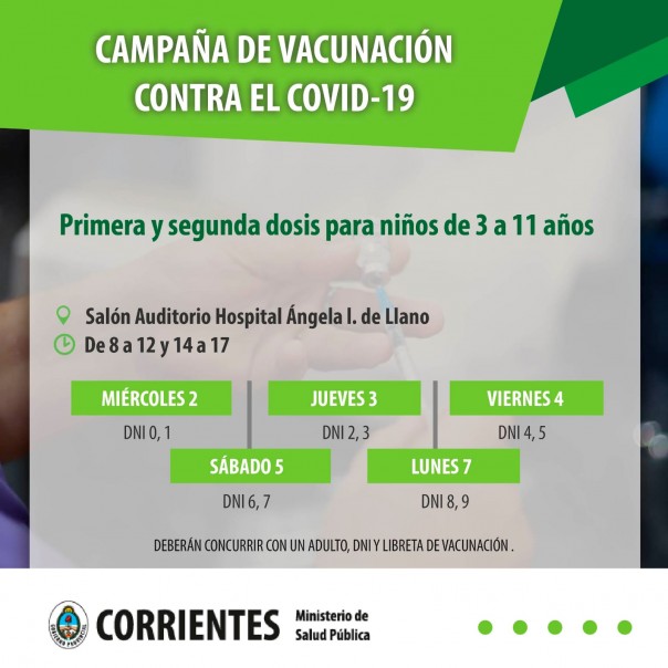 Salud Pública iniciará y completará esquemas en niños de 3 a 11 años