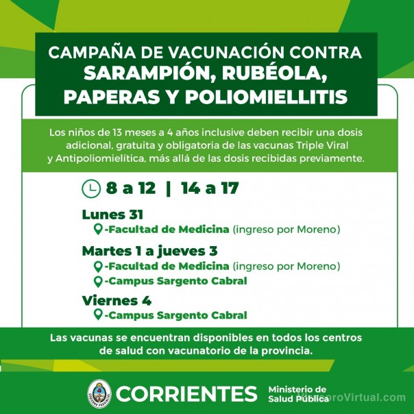 Cronograma de las vacunas contra el Sarampión, Covid-19 y Gripe