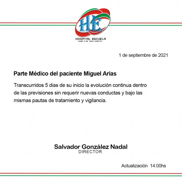 El Gobierno provincial dio a conocer el parte emitido por el Hospital Escuela