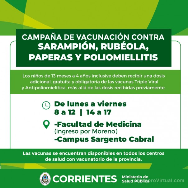 Salud Pública comunica cronograma de las vacunas contra el Sarampión, Covid-19 y Gripe