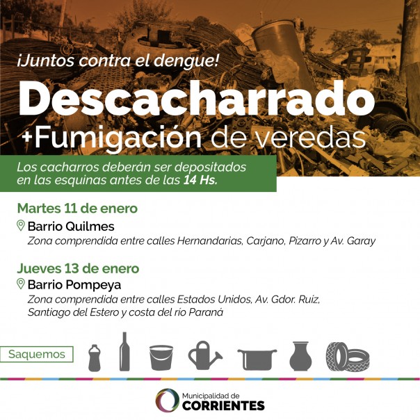 Los operativos de descacharrado llegarán a los barrios Quilmes y Pompeya