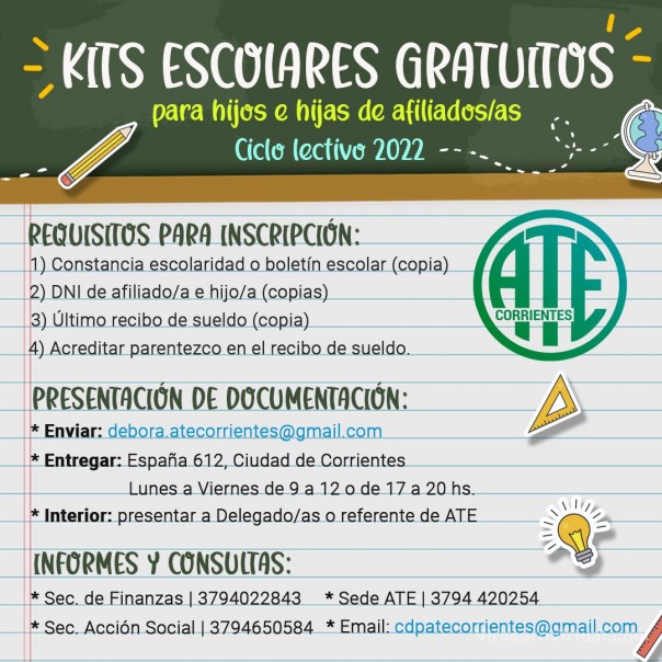 ATE Corrientes recibe inscripciones de afiliados para entregar Kits Escolares Gratuitos