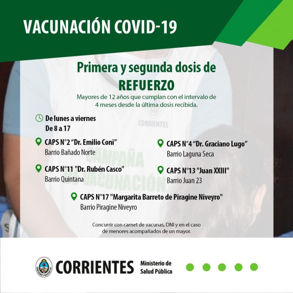 Salud Pública aplicará dosis de refuerzo en CAPS de la Capital