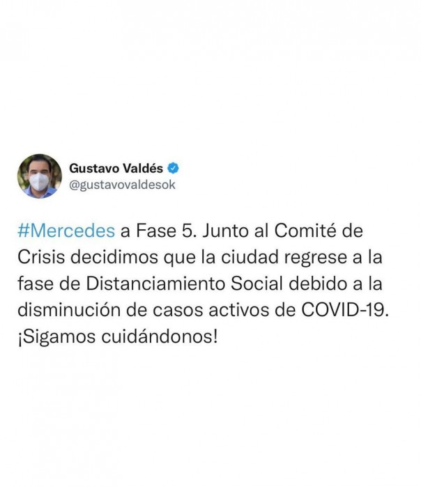 Valdés comunicó que Mercedes regresa a Fase 5