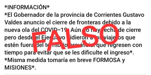El Gobierno de Corrientes desmiente el cierre de fronteras