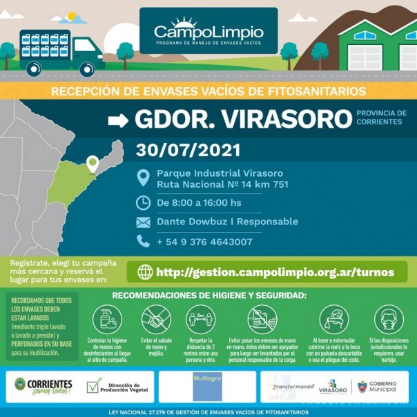 Convocan a productores de Virasoro a una nueva campaña itinerante de recepción de envases vacíos de fitosanitarios