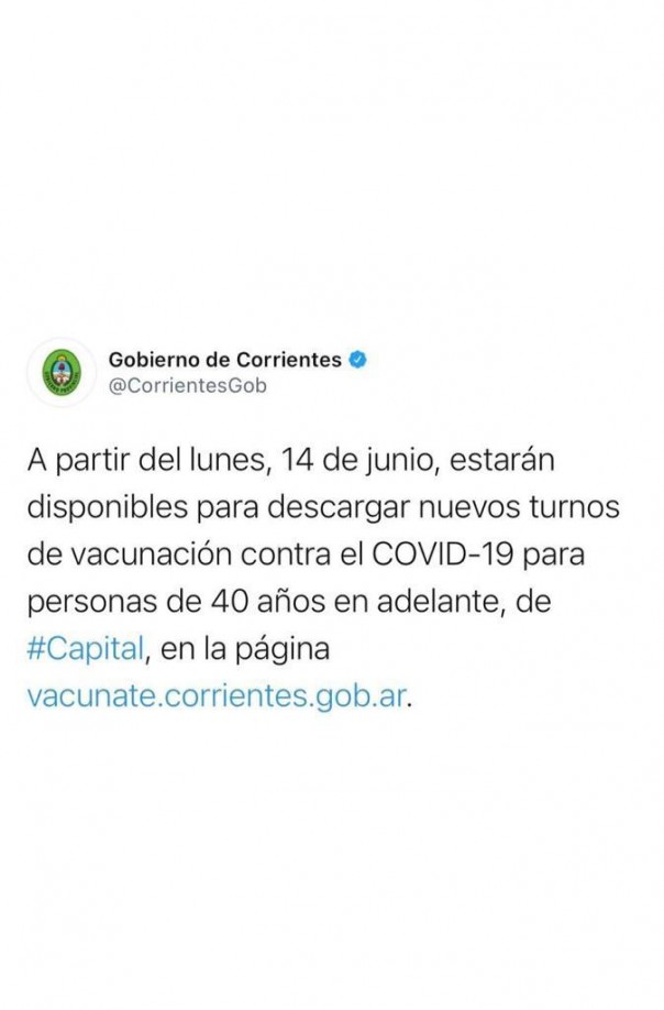 Hoy lunes 14 se podrán descargar nuevos turnos para personas de 40 años en adelante