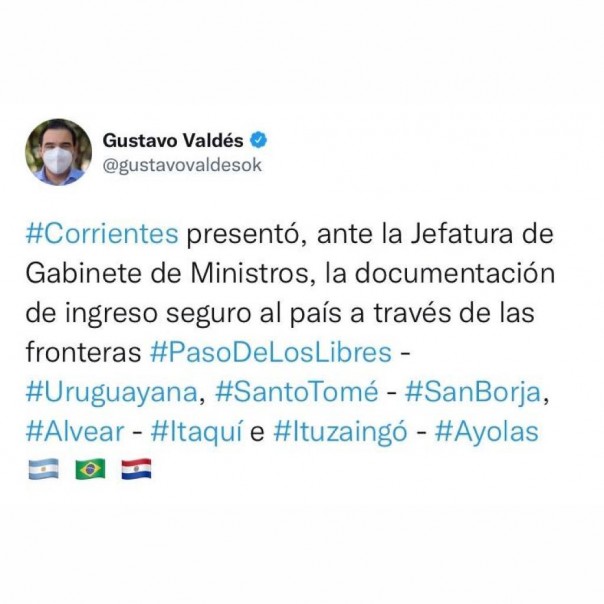 Valdés confirmó que la Provincia presentó la documentación para que se habilite el ingreso al país por Corrientes