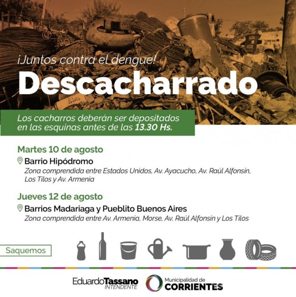 El operativo de descacharrado recorrerá los barrios Hipódromo, Madariaga y Pueblito Buenos Aires