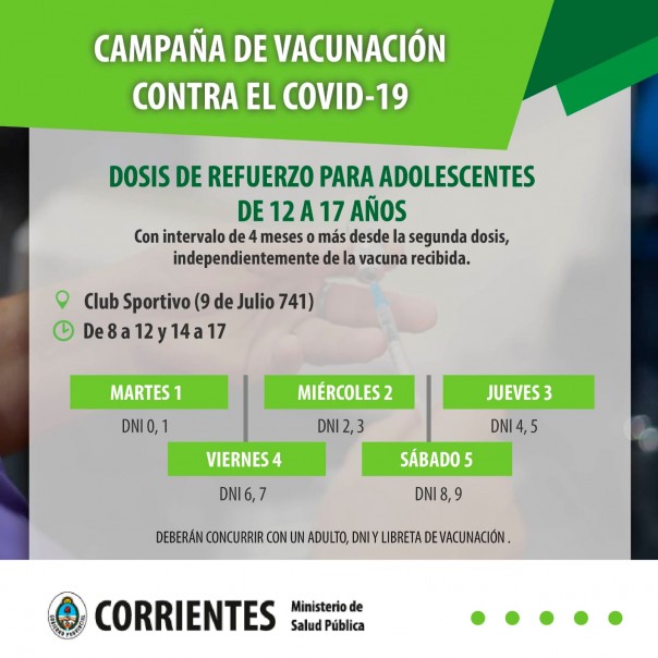 La Provincia inicia la aplicación de dosis de refuerzo para adolescentes