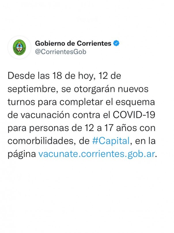 Vacunación Covid en Capital: se otorgarán turnos para la segunda dosis de jóvenes de 12 a 17 años con comorbilidades