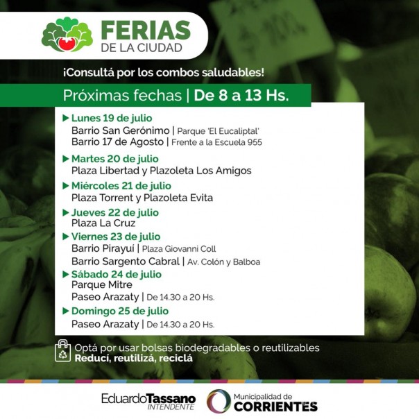 Las Ferias de la Ciudad llegan a distintos barrios, y plazas céntricas esta semana