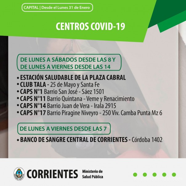 Salud comunica cuáles son los Centros Covid-19 que funcionan en Corrientes
