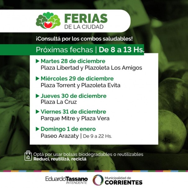 Las Ferias de la Ciudad visitarán ocho espacios públicos en la última semana del año
