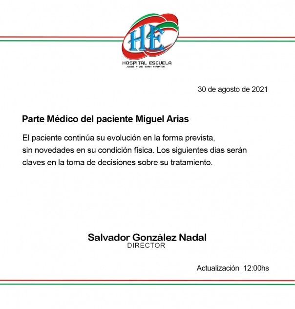 El Gobierno provincial dio a conocer el parte emitido por el Hospital Escuela