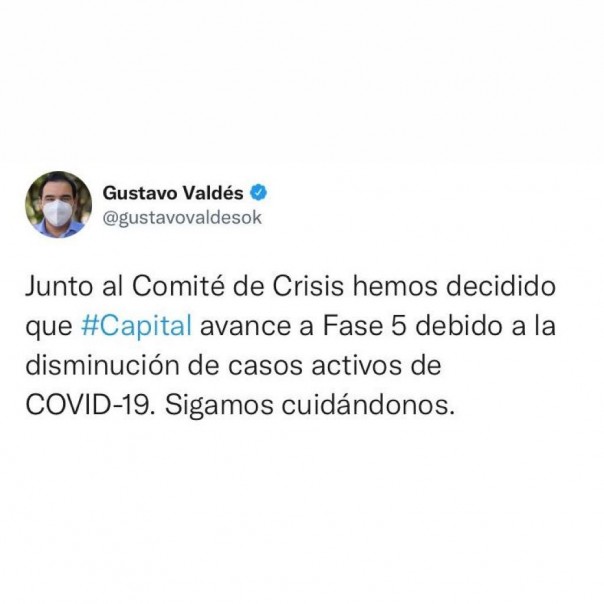 Valdés comunicó que Capital avanza a Fase 5