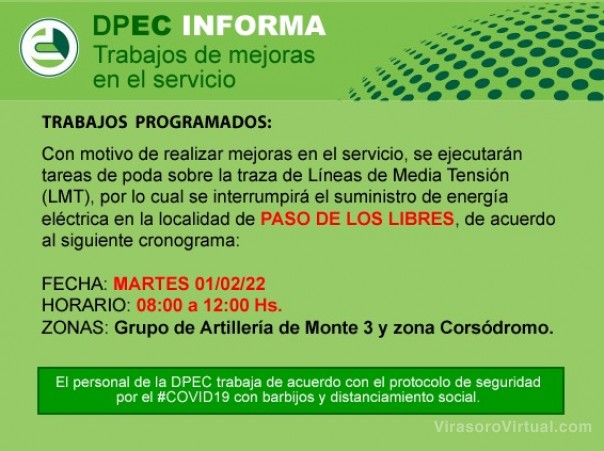 La DPEC realizará trabajos de mejoras en algunas zonas de Capital y Paso de los Libres