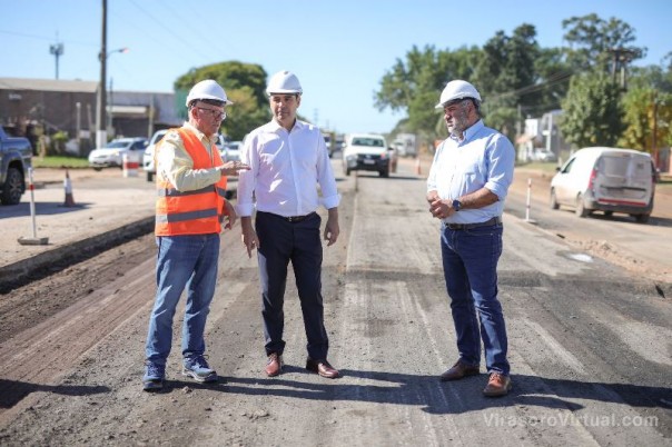 Valdés verificó los avances en las obras de ensanche de Ruta 5